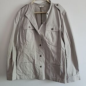 JJill Wmns Brown/white Stripe Lightweight Jacket Button Up M